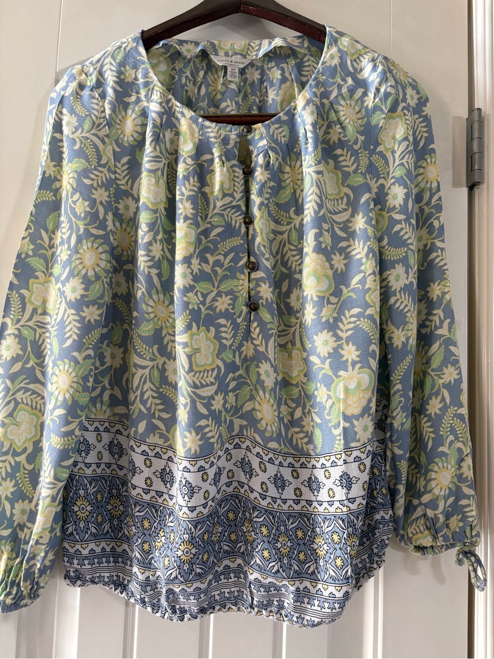 Lucky Brand Pale Blue Floral Henley Tunic